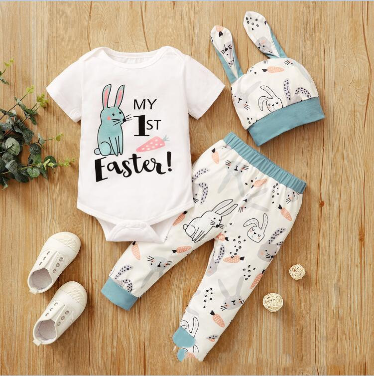 New Easter Print Rabbit Romper Three Piece 2 Colors  Three Sets