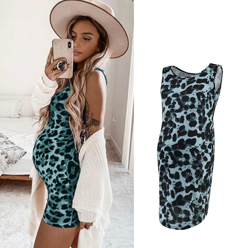 Leopard Dress Summer Sleeveless Pregnant Women