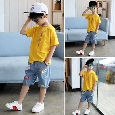 Boys Short-Sleeved Suit With Cotton Camouflage And Handsome Korean Style