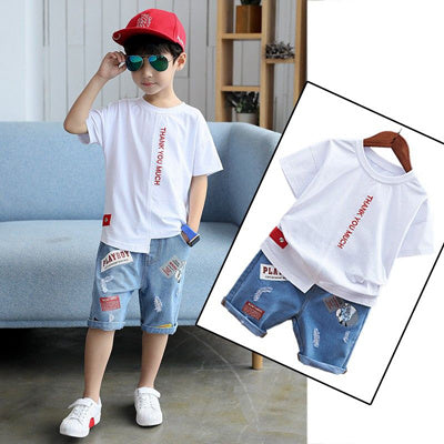 Boys Short-Sleeved Suit With Cotton Camouflage And Handsome Korean Style