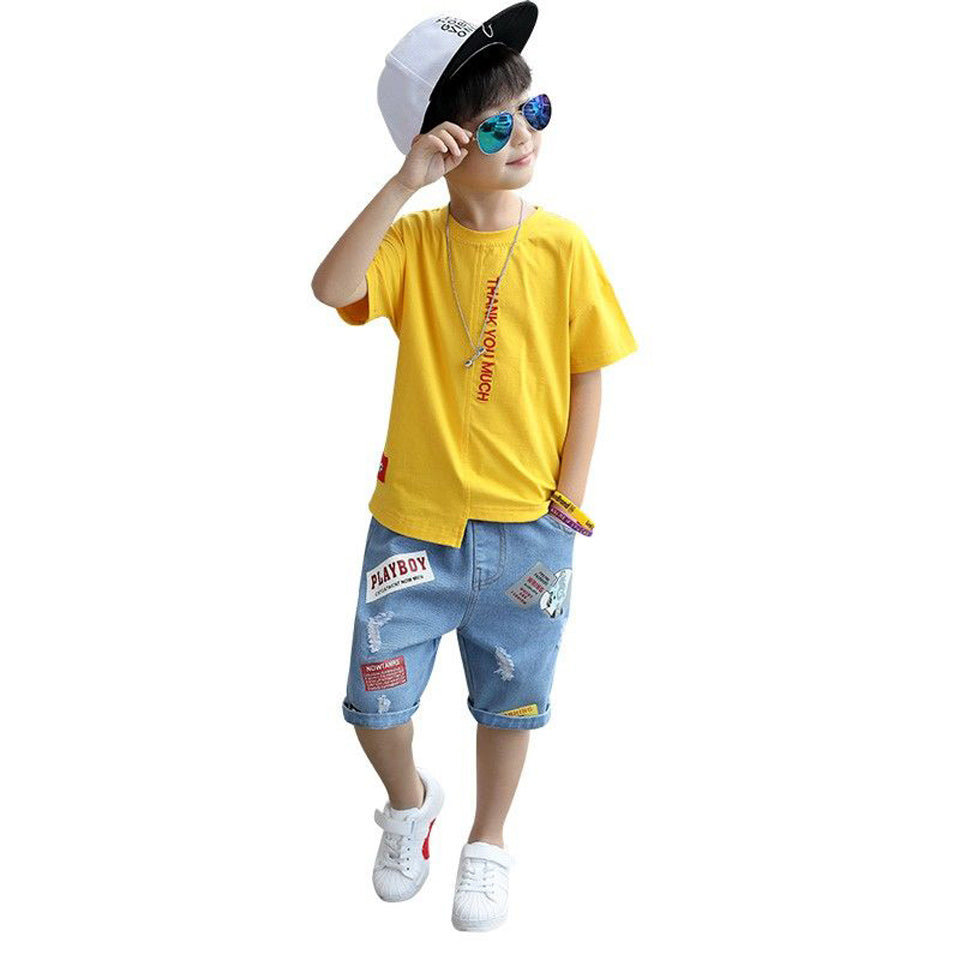 Boys Short-Sleeved Suit With Cotton Camouflage And Handsome Korean Style