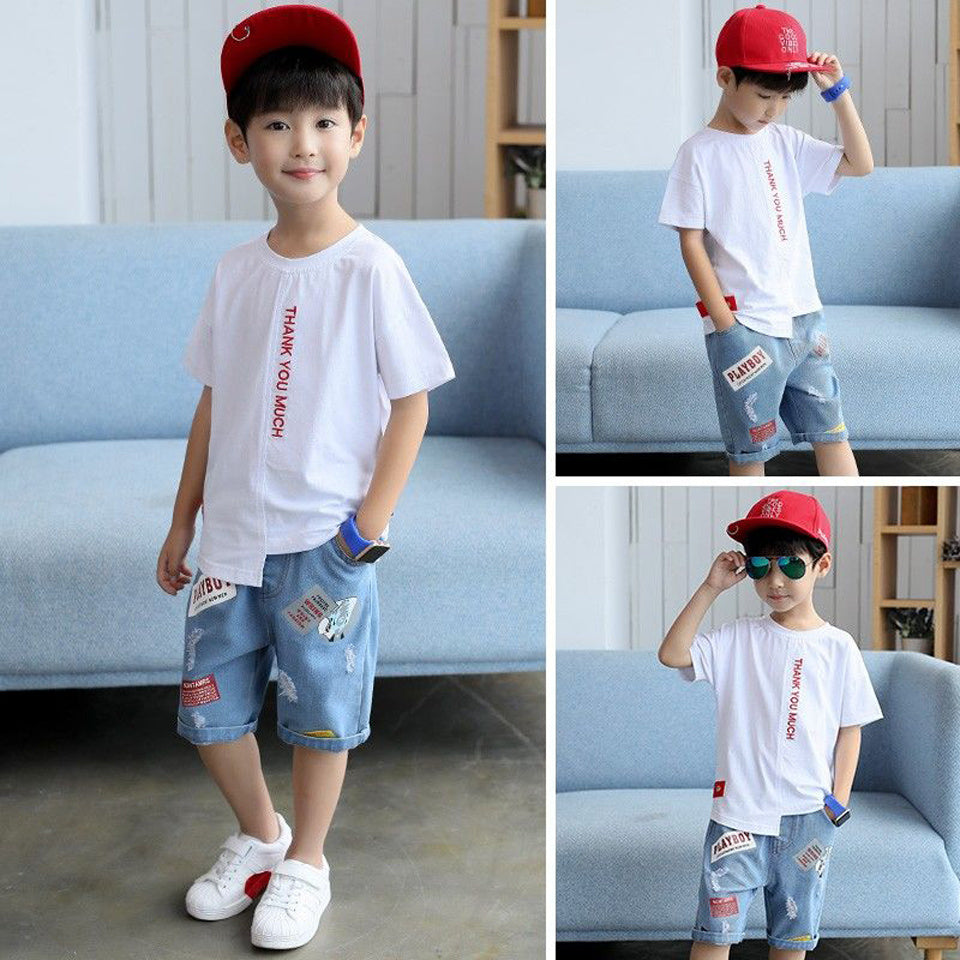 Boys Short-Sleeved Suit With Cotton Camouflage And Handsome Korean Style