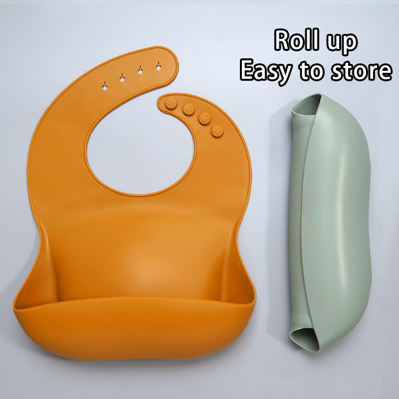 Soft Waterproof Silicone Baby Bib with Food Catcher, Baby Silicone Bib