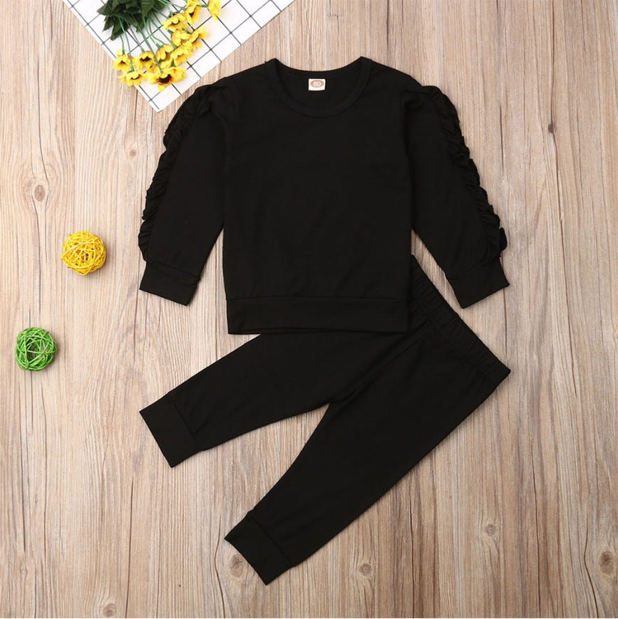 Newborn Baby Clothing Sets Boys Girls Ruffles Jumper Solid Long Sleeve Sweatshirt Tops Pants Infant Kids 2Pcs Outfits Clothes Set Fall Clothes