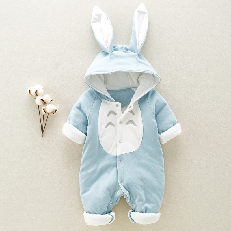 The new cotton padded cotton baby Baby Outerwear thickened chinchilla hooded cotton baby Onesies newborn go climbing clothes