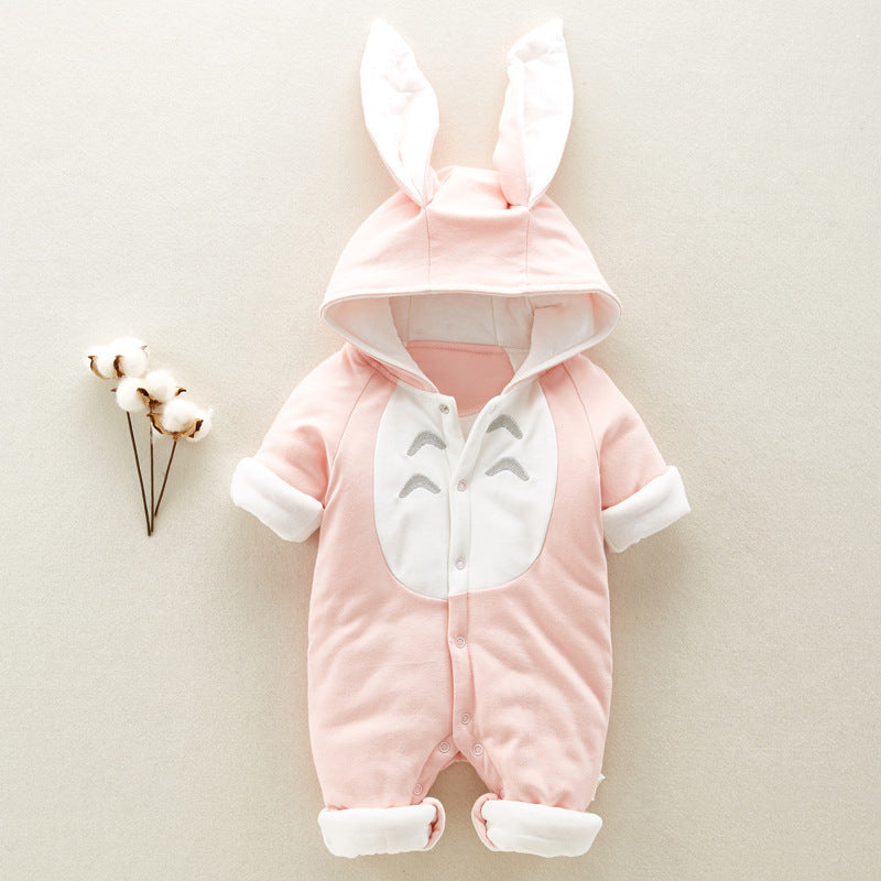 The new cotton padded cotton baby Baby Outerwear thickened chinchilla hooded cotton baby Onesies newborn go climbing clothes