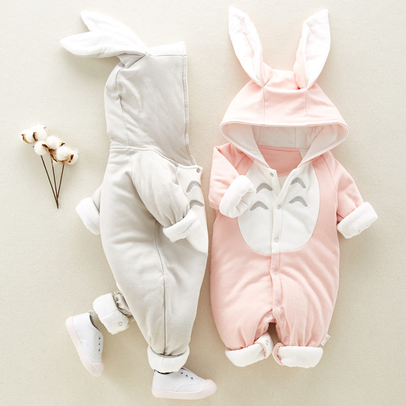 The new cotton padded cotton baby Baby Outerwear thickened chinchilla hooded cotton baby Onesies newborn go climbing clothes