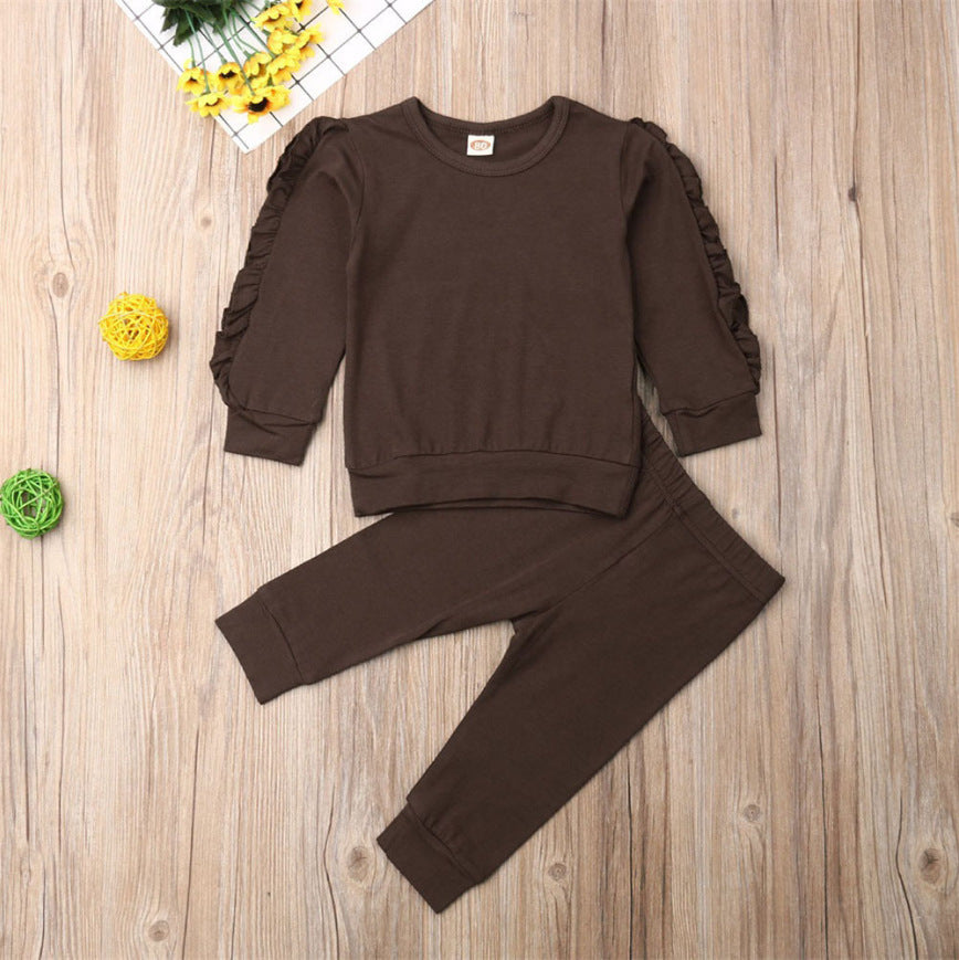 Newborn Baby Clothing Sets Boys Girls Ruffles Jumper Solid Long Sleeve Sweatshirt Tops Pants Infant Kids 2Pcs Outfits Clothes Set Fall Clothes