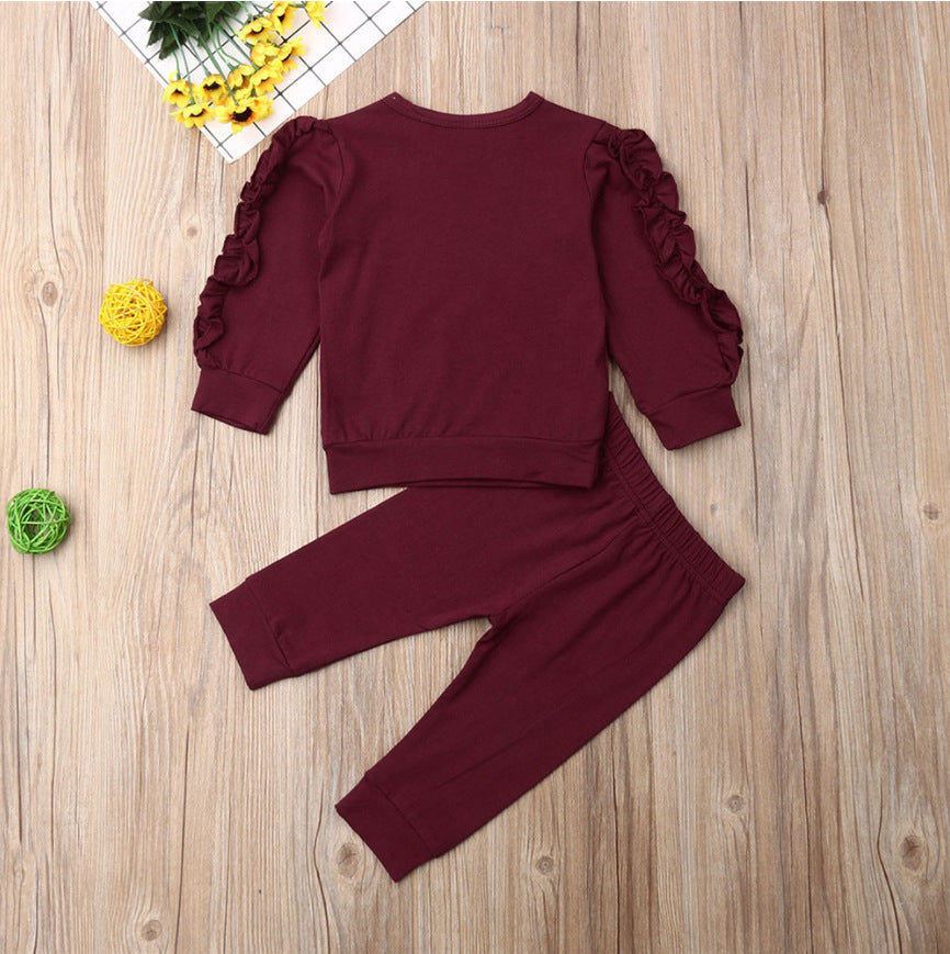 Newborn Baby Clothing Sets Boys Girls Ruffles Jumper Solid Long Sleeve Sweatshirt Tops Pants Infant Kids 2Pcs Outfits Clothes Set Fall Clothes