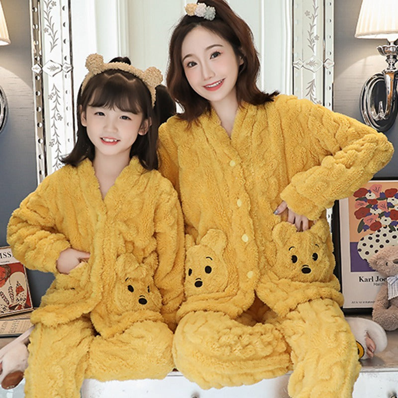 Girls Pajamas Coral Velvet Thickened Parent-child Mother And Daughter Clothes Set