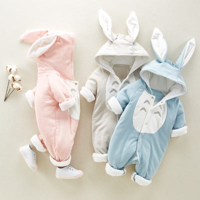 The new cotton padded cotton baby Baby Outerwear thickened chinchilla hooded cotton baby Onesies newborn go climbing clothes