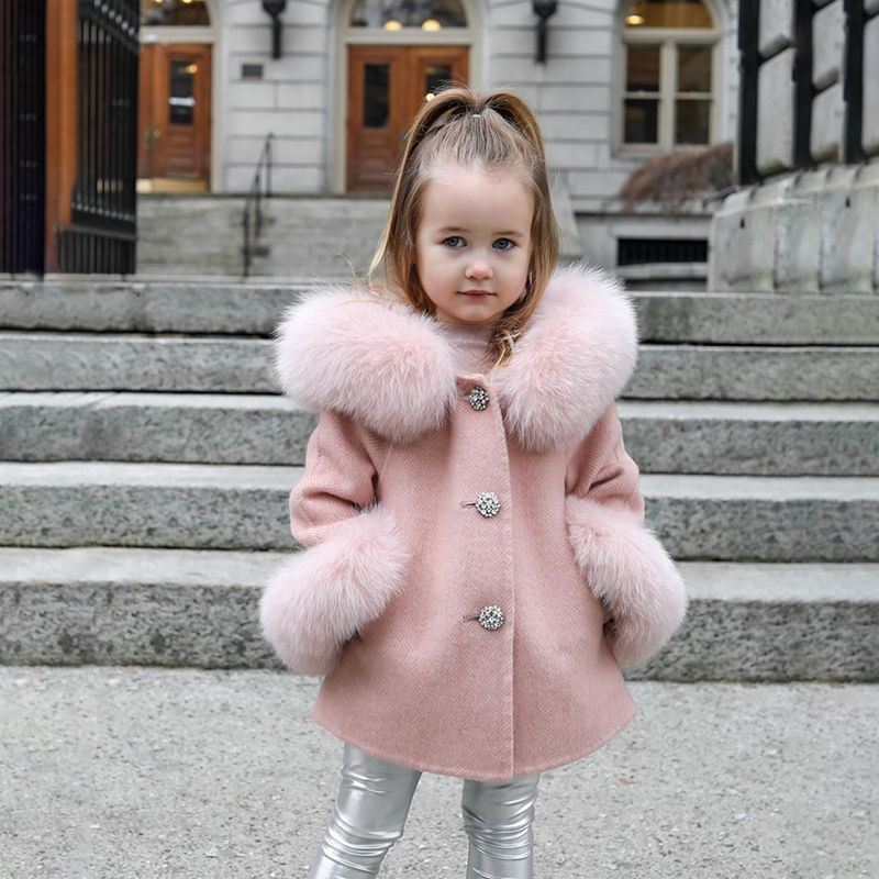 Spring Kid Girls Autumn Warm Woolen Overcoat Fur Coat Tops & Tees