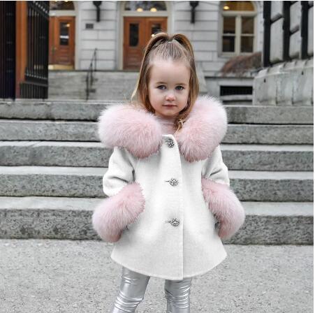 Spring Kid Girls Autumn Warm Woolen Overcoat Fur Coat Tops & Tees