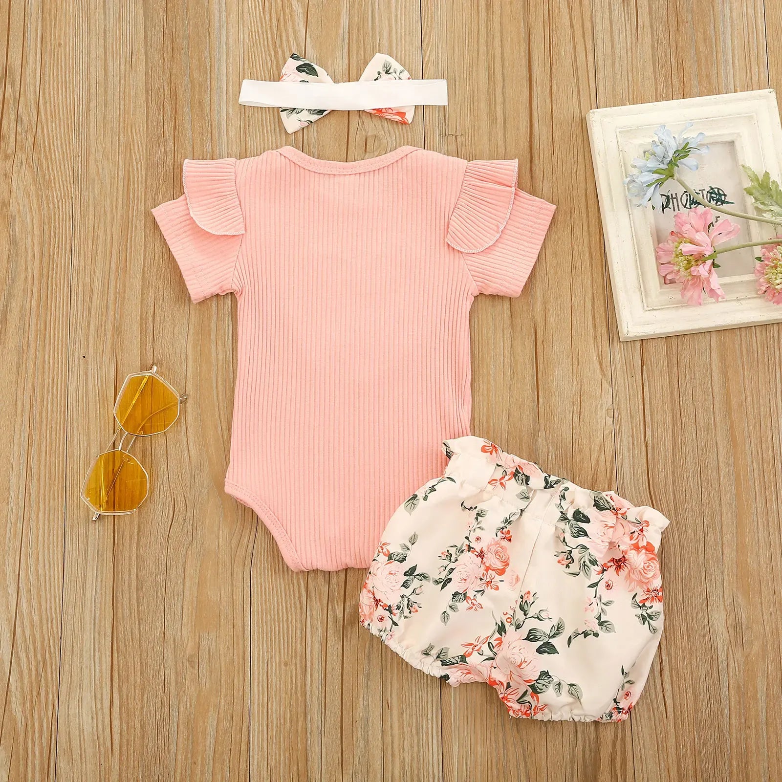 Flowers Heart Print Romper Outfit