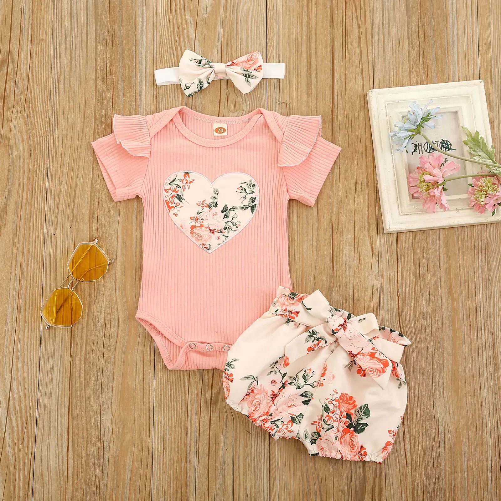 Flowers Heart Print Romper Outfit