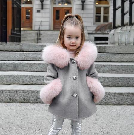 Spring Kid Girls Autumn Warm Woolen Overcoat Fur Coat Tops & Tees