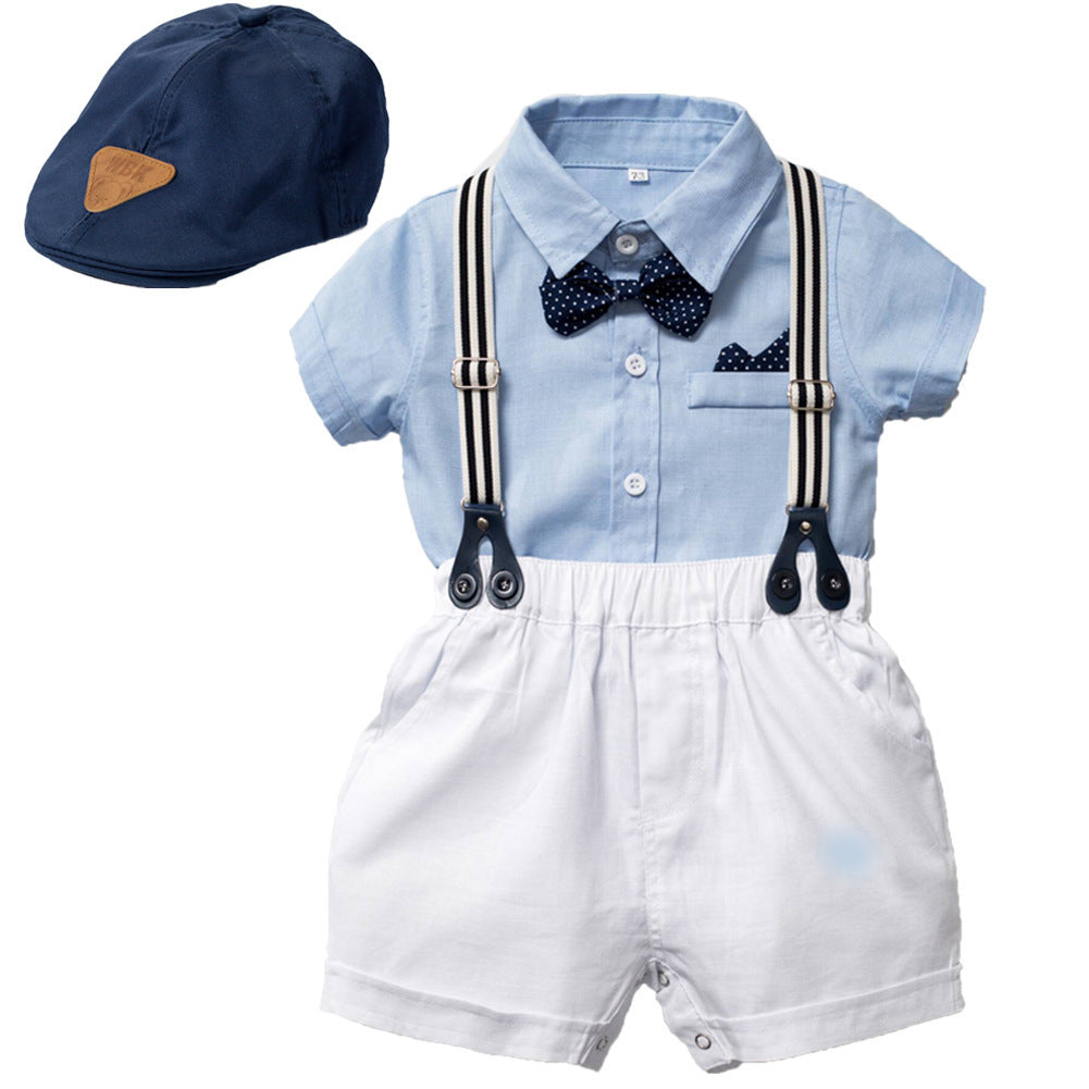 Newborn Baby Boy Gentleman Suit Romper Romper Hat Dress Shirt Bow Tie Strap Photo Onesie